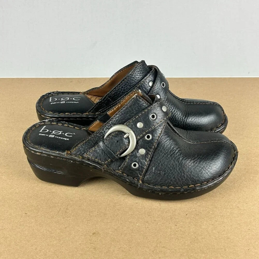 b.o.c. Born Concept Leather Mules Womens 8 Black Buckle Comfort Casual - Picture 3 of 10